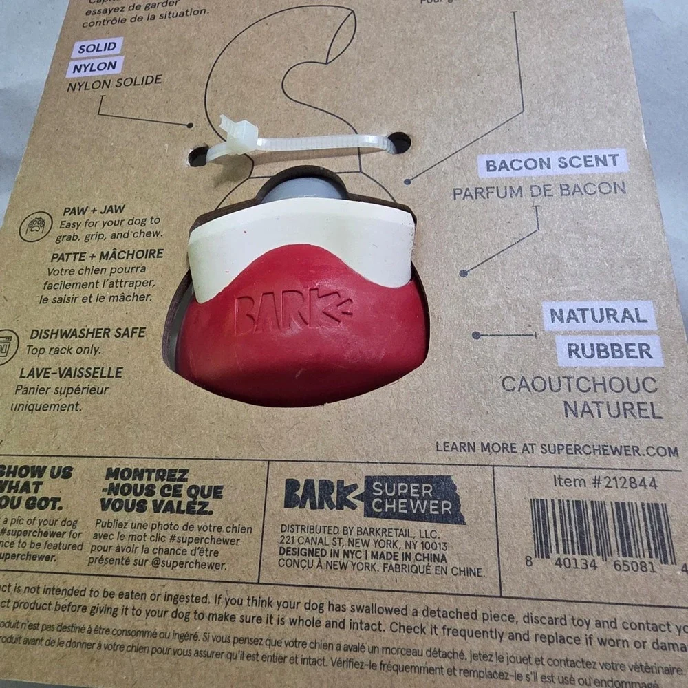 Bark Super Chewer Captains Hook Dog Toy Small Red New Bacon Scent